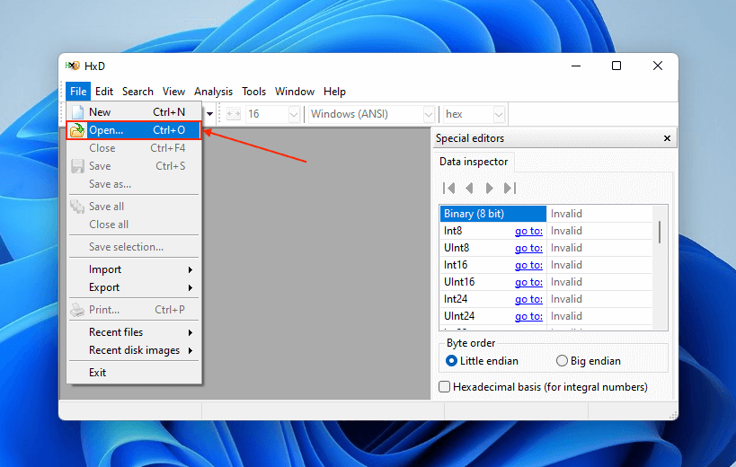 開啟 HxD 應用程式