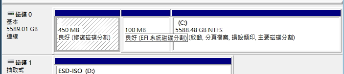 保留分割區和 EFI 系統分割區